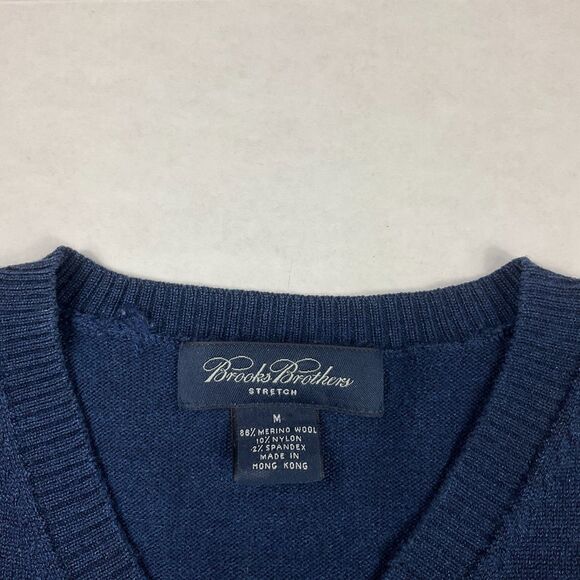 Brooks Brothers Mens Sweater M Blue Merino Wool Blend V-Neck Classic Pullover - Picture 4 of 10